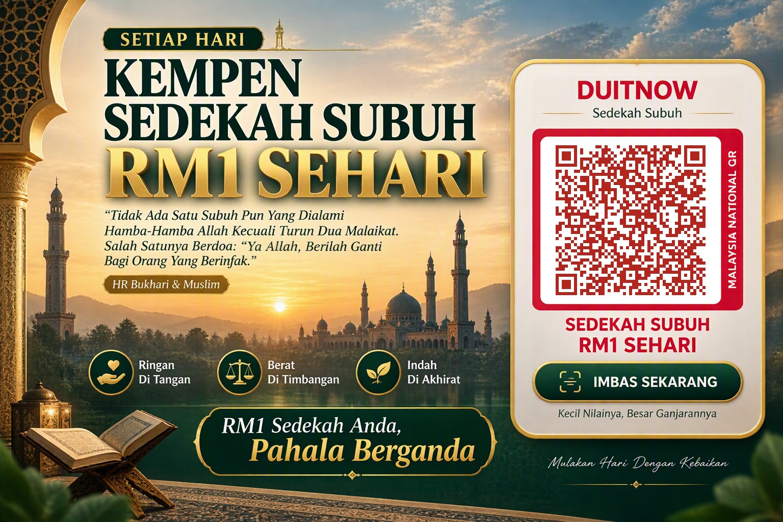Kempen Sedekah Subuh RM1 Sehari — Kod QR DuitNow Surau Zad Al Maad
